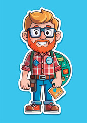 Obraz premium Smiling explorer with map and backpack.