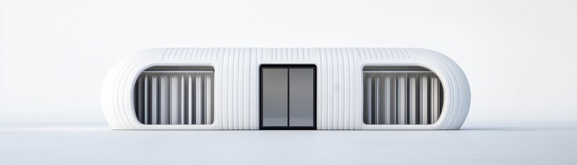 a capsule wardrobe clipart, futuristic home storage, curved modern structure, white tone, isolated on white background