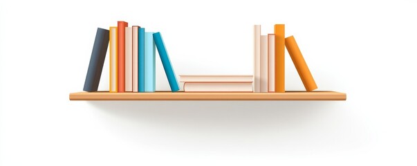 a floating bookshelf clipart, gravity-defying design, transparent materials, modern urban loft, isolated on white background