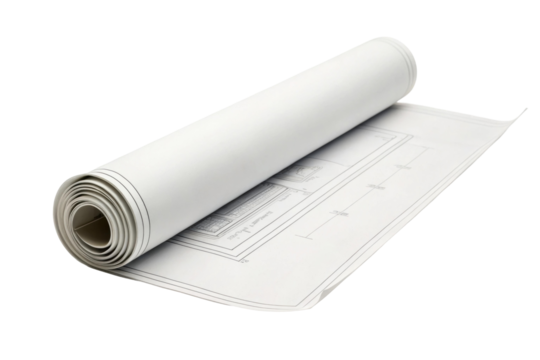 PNG Rolled architectural blueprint with detailed floor plan design