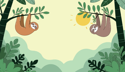 Cartoon Sloths Hanging in a Jungle © Boy