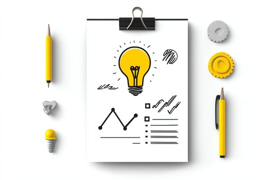 Creative vector checklist for startup, black and yellow modern outline style, isolated on white, minimal business planning concept