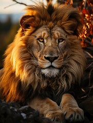 Obraz premium Majestic African Lion at Golden Hour