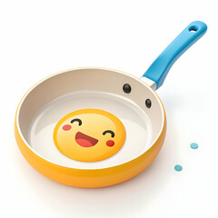 A hot morning start with fresh eggs frying in a sizzling pan for a classic homemade breakfast on white background