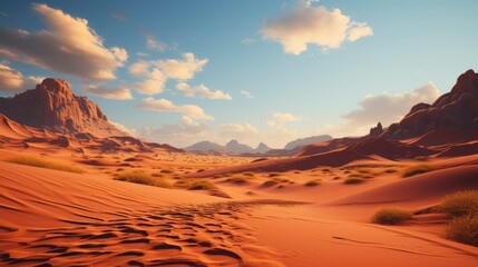 Naklejka premium Serene Sunset over the Vast Red Sands of a Desert Landscape