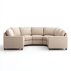 Naklejka premium a curved corner couch clipart, family home furniture, soft flow design, modern beige tone, isolated on white background
