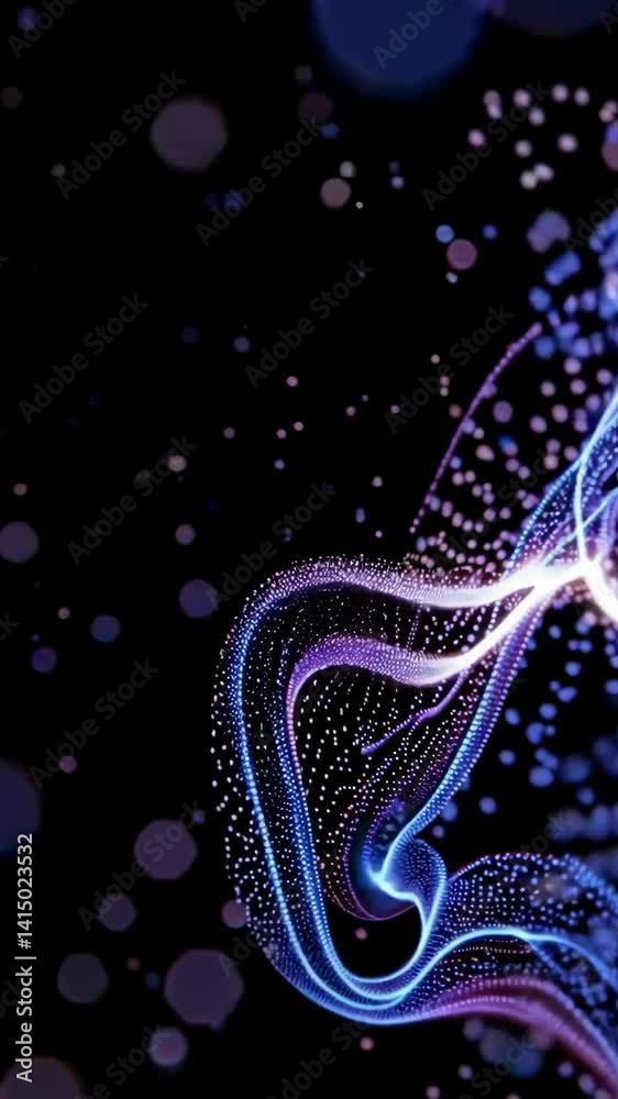 Poster dynamic neon light trails and mesmerizing particle motion in abstract space