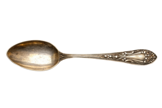 PNG Antique ornate silver spoon with intricate design