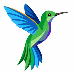 Green And Blue Hummingbird Illustration On White Background
