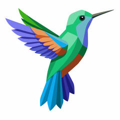 Green And Blue Hummingbird Illustration On White Background