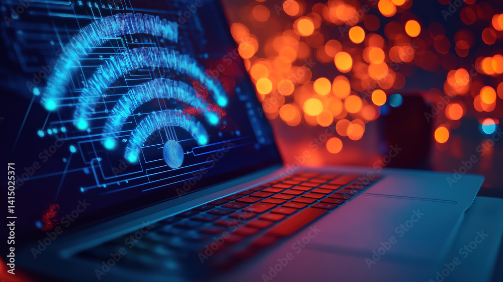 Poster wireless computer security theme illustrating advanced protection methods for secure data transmissi