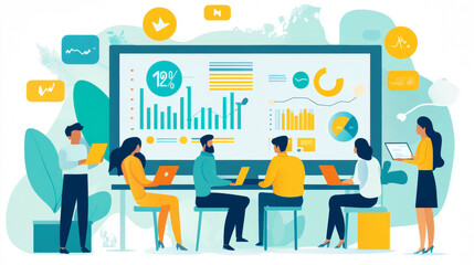 Team collaboration and data analysis in a modern office environment business insights digital workspace professional setting