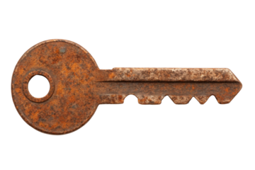 PNG Aged rusty metal key with weathered corrosion texture