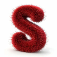 Abstract 3D shape made of  red fur texture isolated on white background with soft, fluffy, and surreal appearance for modern design