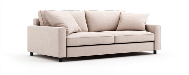 a hidden storage sofa clipart, functional home furniture, under-seat compartment, modern beige fabric, isolated on white background