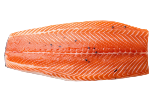 PNG Fresh raw salmon fillet with visible white lines and black peppercorns