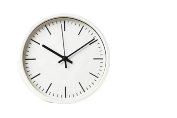 PNG Minimalist white wall clock with black hour and minute hands on clear display