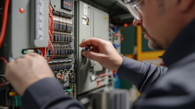 Technical inspection of electrical systems in industry maintenance process workshop setting close-up view for operational efficiency