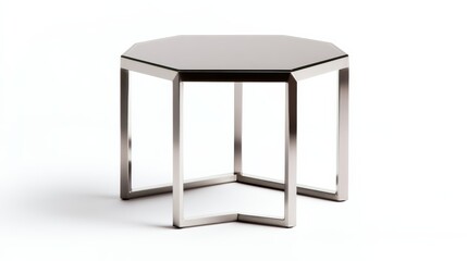 a hexagon side table clipart, geometric furniture, artistic steel and glass blend, isolated on white background