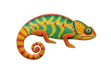 PNG Vibrant multi-colored chameleon with detailed patterns and texture