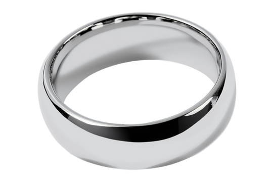 Silver Ring Sleek, domed metal ring with a polished, reflective surface against a transparent background. Simple and elegant design