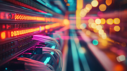 Data center operations high-tech facility visual data representation digital environment abstract perspective technology concept