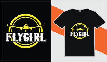 Flygirl T-shirt design featuring an airplane and vibrant colors for aviation enthusiasts and travelers.