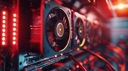 High-tech graphics processing unit installation data center digital technology futuristic environment close-up view performance efficiency