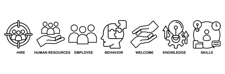 Onboarding icon set vector illustration concept for human resources business industry to introduce newly hired employee into an organization with behavior, welcome, knowledge, and skills icon
