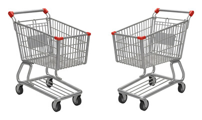 輝く金属光沢 二つの買い物カート 並列配置