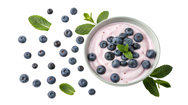 top view of blueberry smoothie isolated on white or transparent background