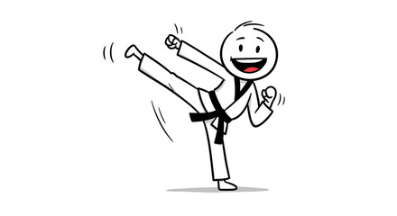 Obraz premium Smiling Stick Figure Karate Kick with Black Belt.