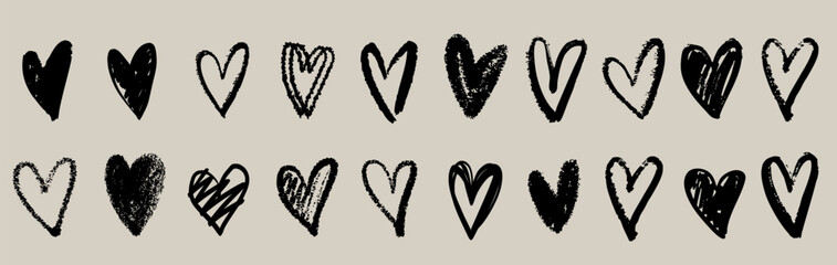 Ink brush hand drawn heart love stroke scribble ink marker doodles collection. Valentine's Day romantic elements