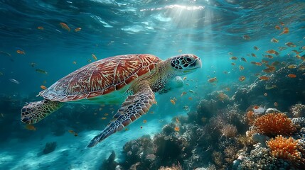 Obraz premium Sea Turtle in Coral Reef (4)