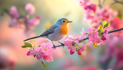Small bird on a tree branch with a blurred background
