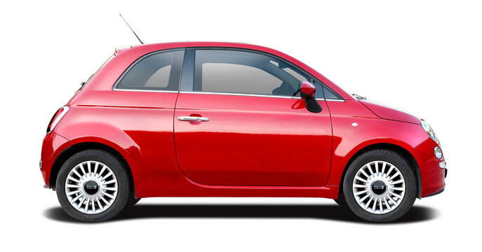 Fiat 500 side view isolated on transparent background. PNG