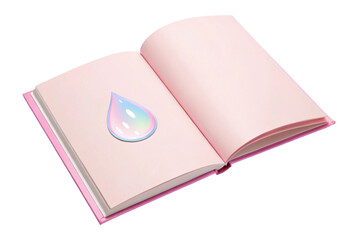 PNG Open pink book with a holographic water drop sticker on a page