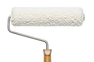 PNG Close-up of a paint roller with wooden handle for home improvement and painting projects