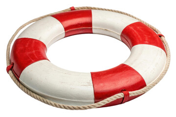 PNG Red and white lifebuoy with rope for water safety and rescue