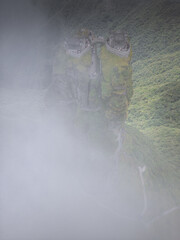 Dense fog around Fanjingshan mountain scenery with view of the new golden summitvin Guizhou China