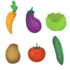 vegetables set carrot cucumber eggplant cabbage potato tomato