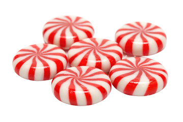 PNG Red and white peppermint candies with swirl patterns