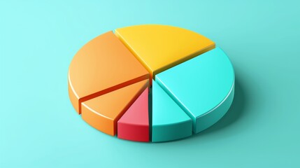 Obraz premium Flat-colored D pie chart with labeled wedges, business-style layout