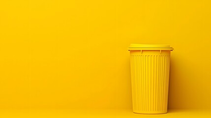 Minimalist yellow garbage bin against plain background