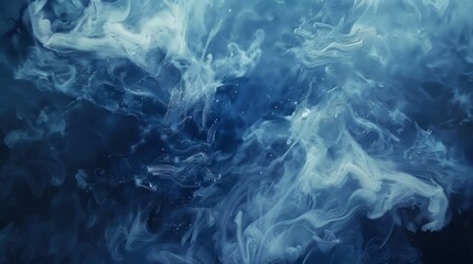 Obraz premium Swirls of navy and sky blue ink dance with white flecks in an abstract ocean-like liquid texture