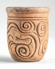 Handcrafted terracotta pot with swirling, carved design . Generative AI