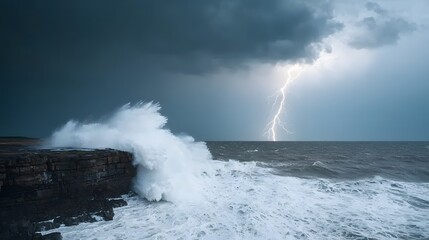Obraz premium Powerful storm raging over the ocean coastline