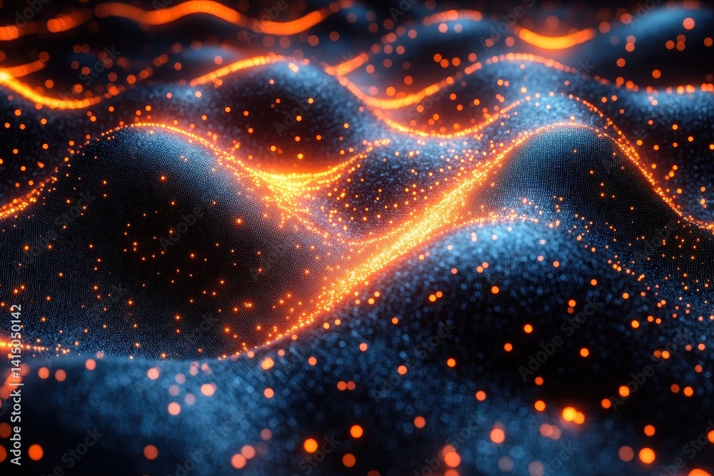 Poster colorful wave patterns illuminated with bright orange lights creating a mesmerizing visual display