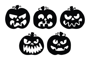 Scary Halloween Pumpkin Face Silhouettes Vector Set