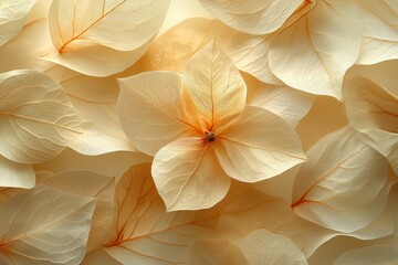 Fototapeta premium Delicate white bougainvillea petals arranged artistically on a soft background for decorative purposes